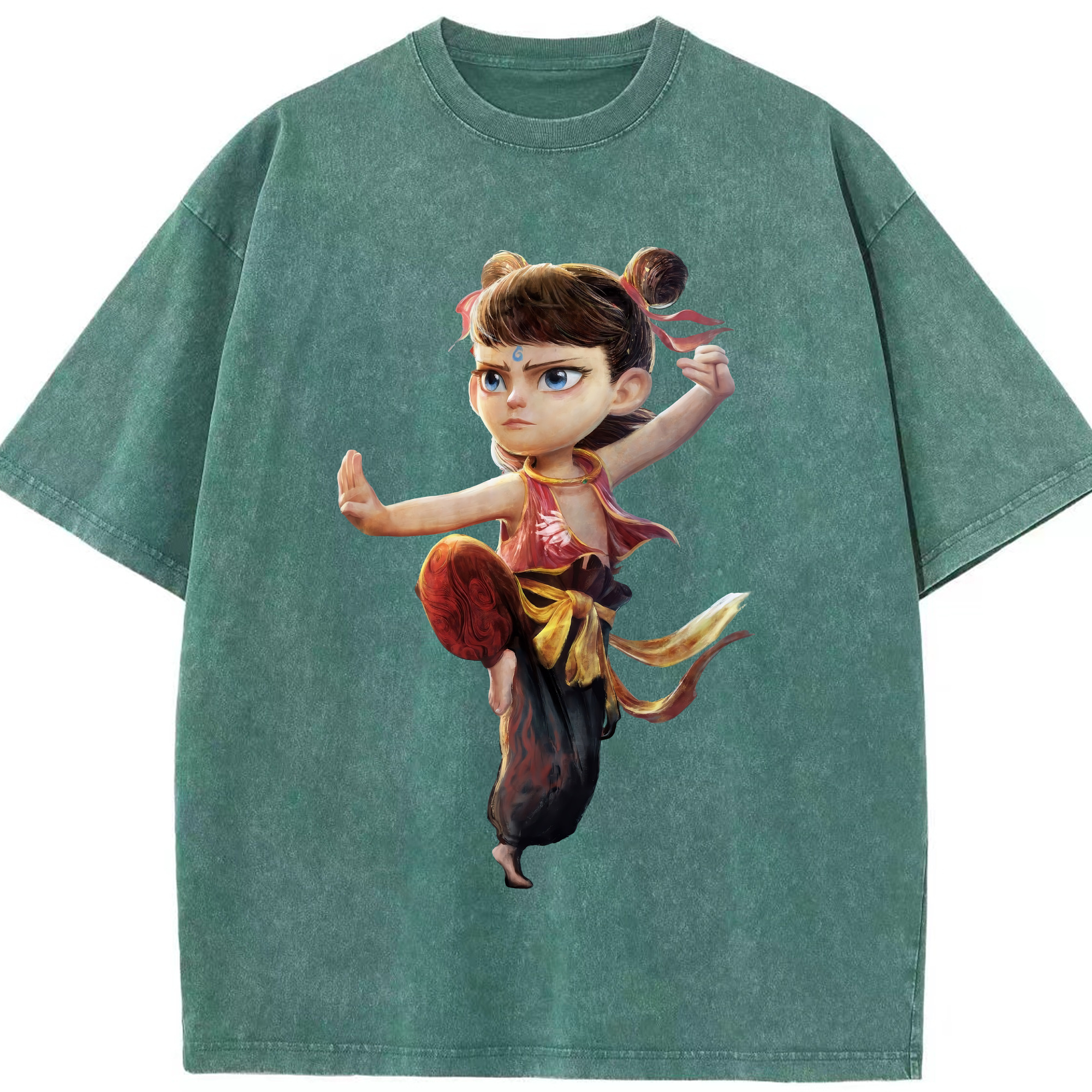 （画像用） Ne Zha 2 ナタ 魔童の大暴れ 綿100% ヴィンテージ風 半袖Tシャツ（フロントプリント）